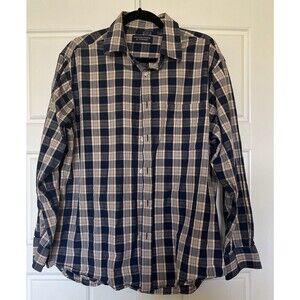 Roundtree & Yorke,Sz L Button Down Shirt Wrinkle Resist, Long Sleeve Plaid Blue